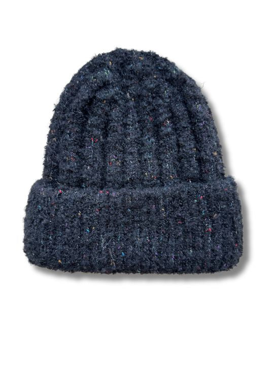 Cinnamon Chunky Rib Knit Speckle Beanie - Black