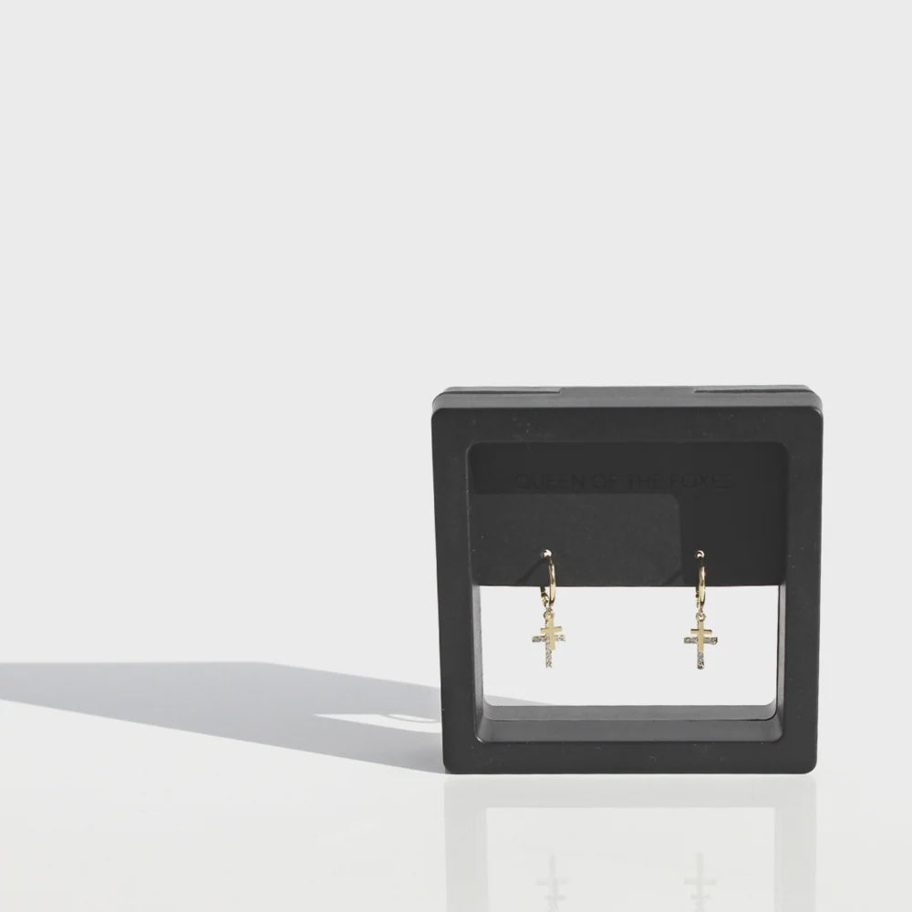 Queen of the Foxes | Earrings | Gold Huggies Petite Cross