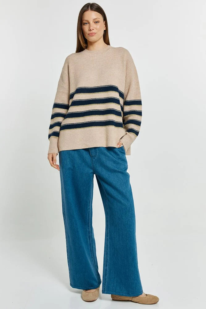 Betty Basics Camryn Knit Sweater - Navy/Cream/Gold