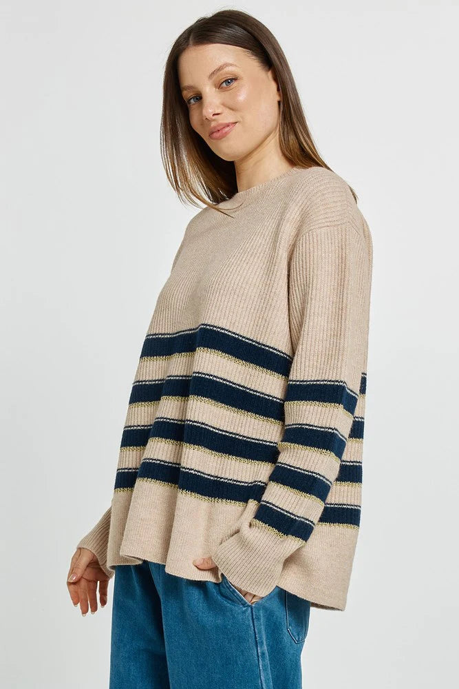 Betty Basics Camryn Knit Sweater - Navy/Cream/Gold