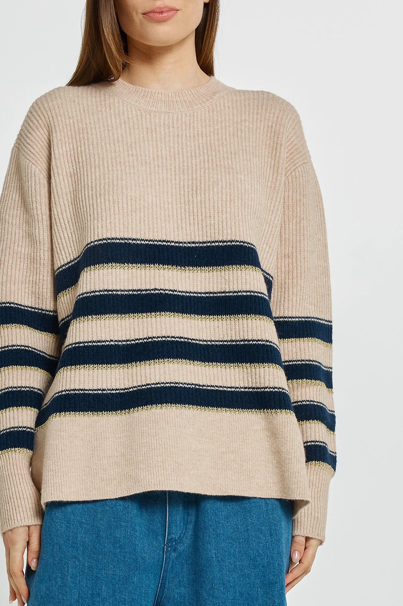 Betty Basics Camryn Knit Sweater - Navy/Cream/Gold