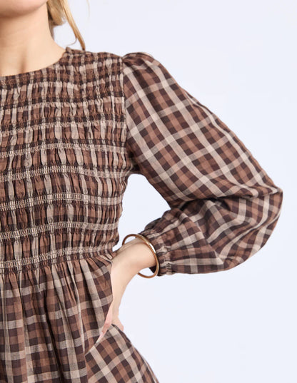 Foxwood Coco Check Dress - Coffee