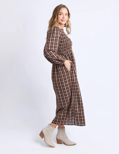 Foxwood Coco Check Dress - Coffee