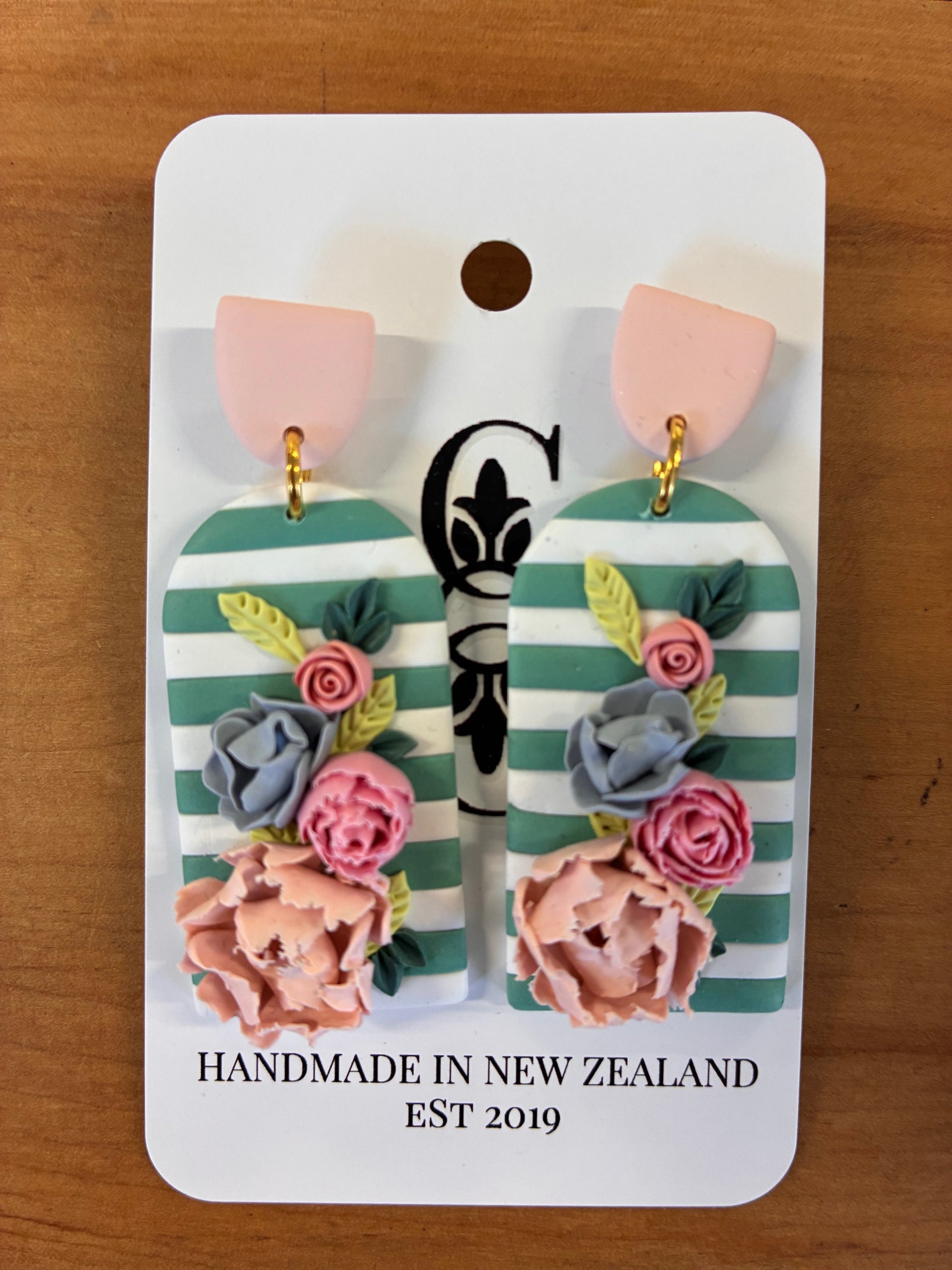 Clay Gossip - Earrings - Floral Stripes
