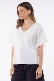 Foxwood | Flutter Sleeve Tee | White