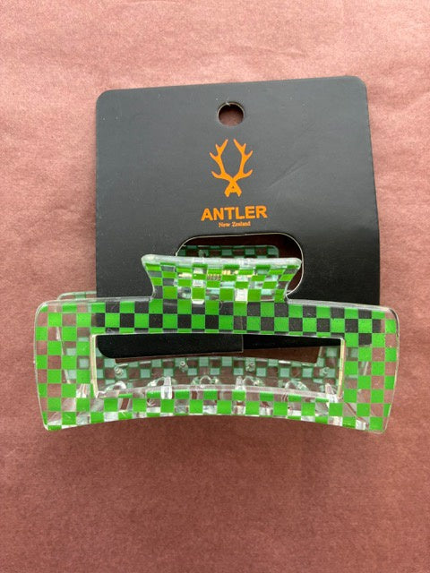 Antler - Hairclip - Checkered Claw Clip Green