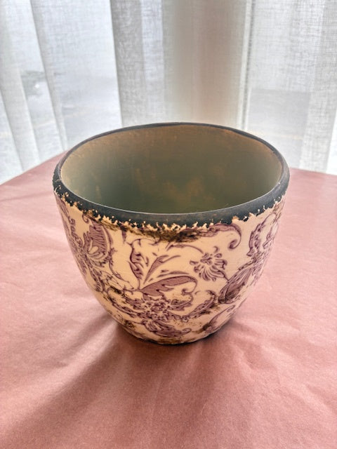 Cream and Maroon Paisley Pot