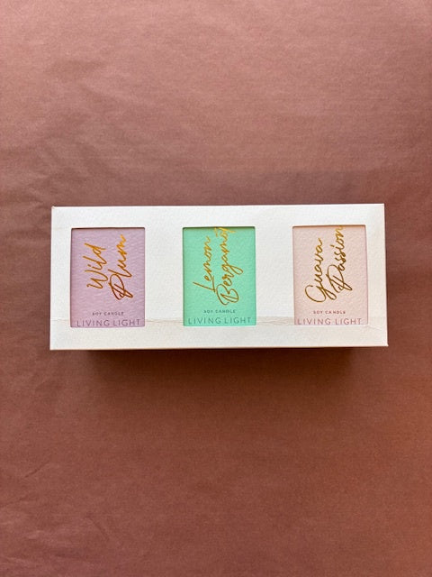 Living Lights - Soy Candle Mini Set: Wild Plum, Lemon Bergamot, & Guava Passion