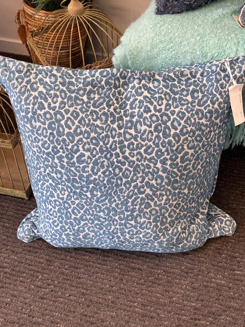 Large Feather Blue Leopard Print Cushion