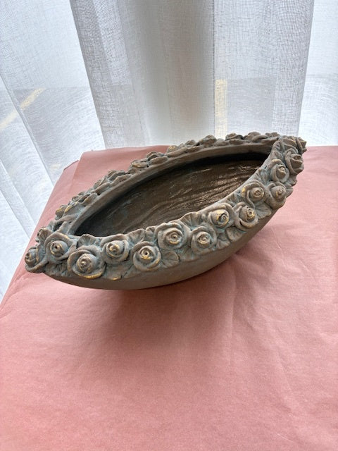 Bronze Look Floral Oval Bowl