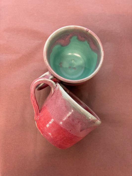 Porcelain Clay Pink and Green Glaze Handmade Mug