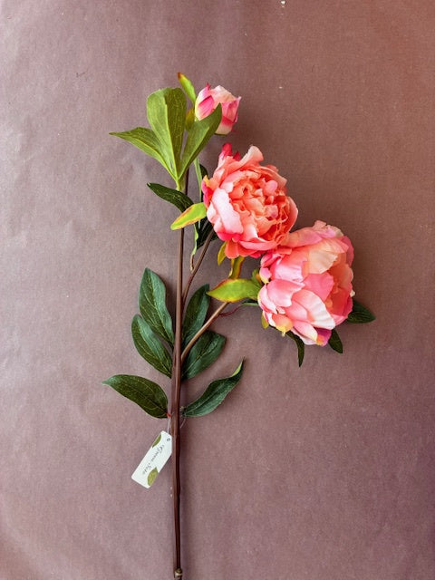 Coral Pink Artificial Double Peony Stem