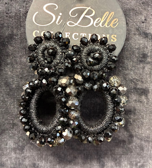 Si Belle - Earrings - Black Beaded Glory