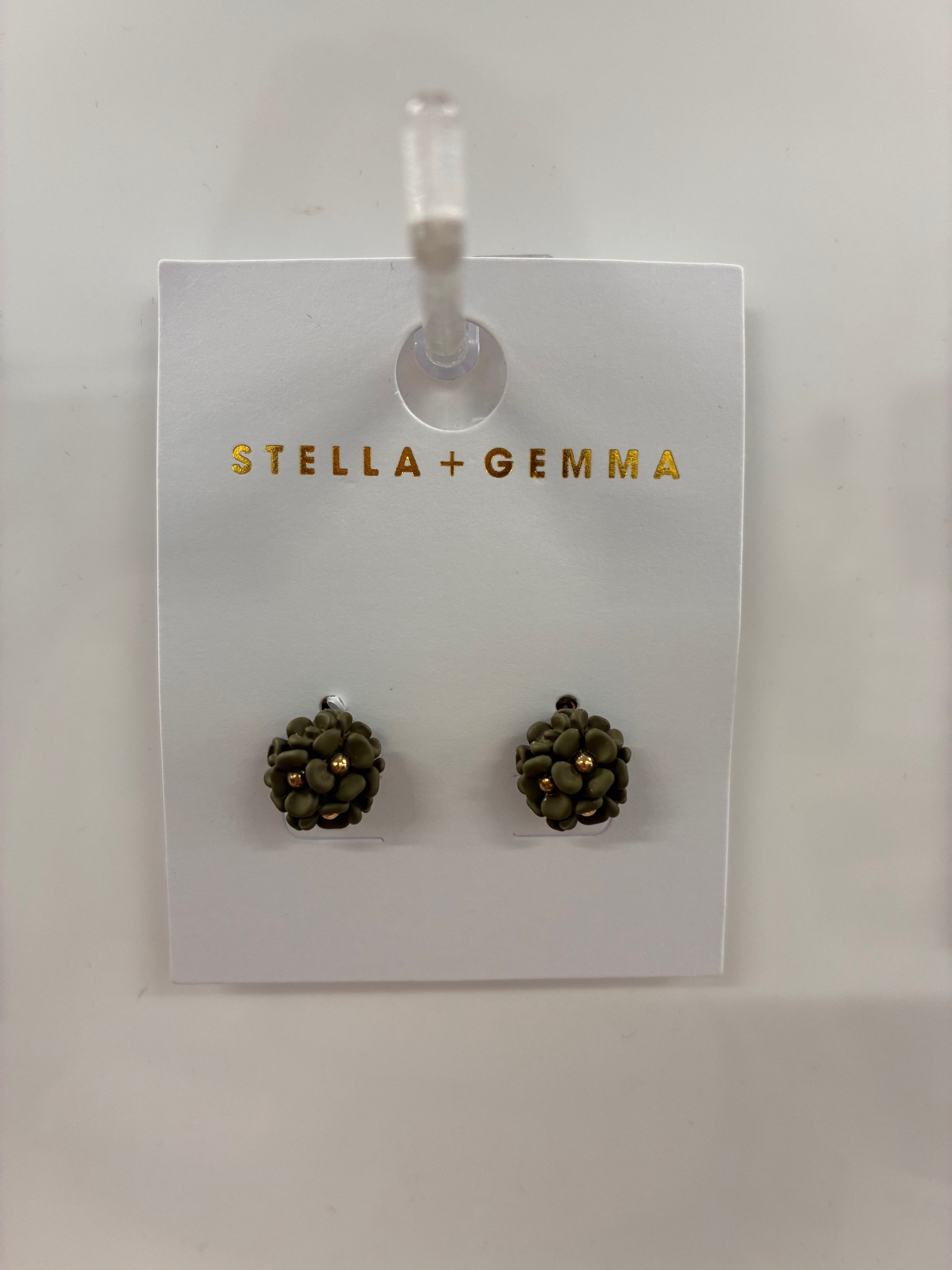 Stella + Gemma - Earrings - Mini Ball Flower Martini Olive