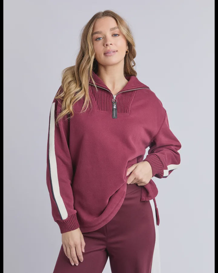 Foxwood Knit Collar Crew - Port