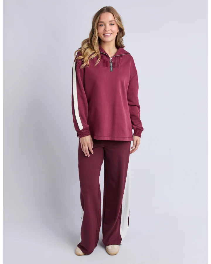Foxwood Knit Collar Crew - Port