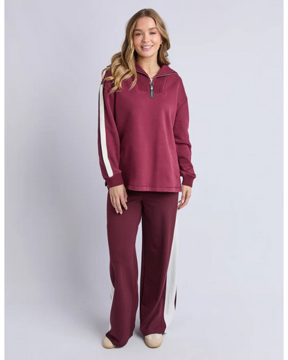 Foxwood Knit Collar Crew - Port