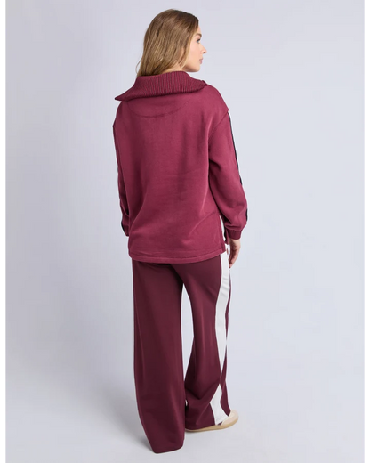 Foxwood Knit Collar Crew - Port