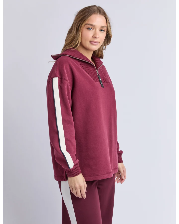 Foxwood Knit Collar Crew - Port