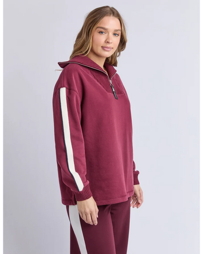 Foxwood Knit Collar Crew - Port