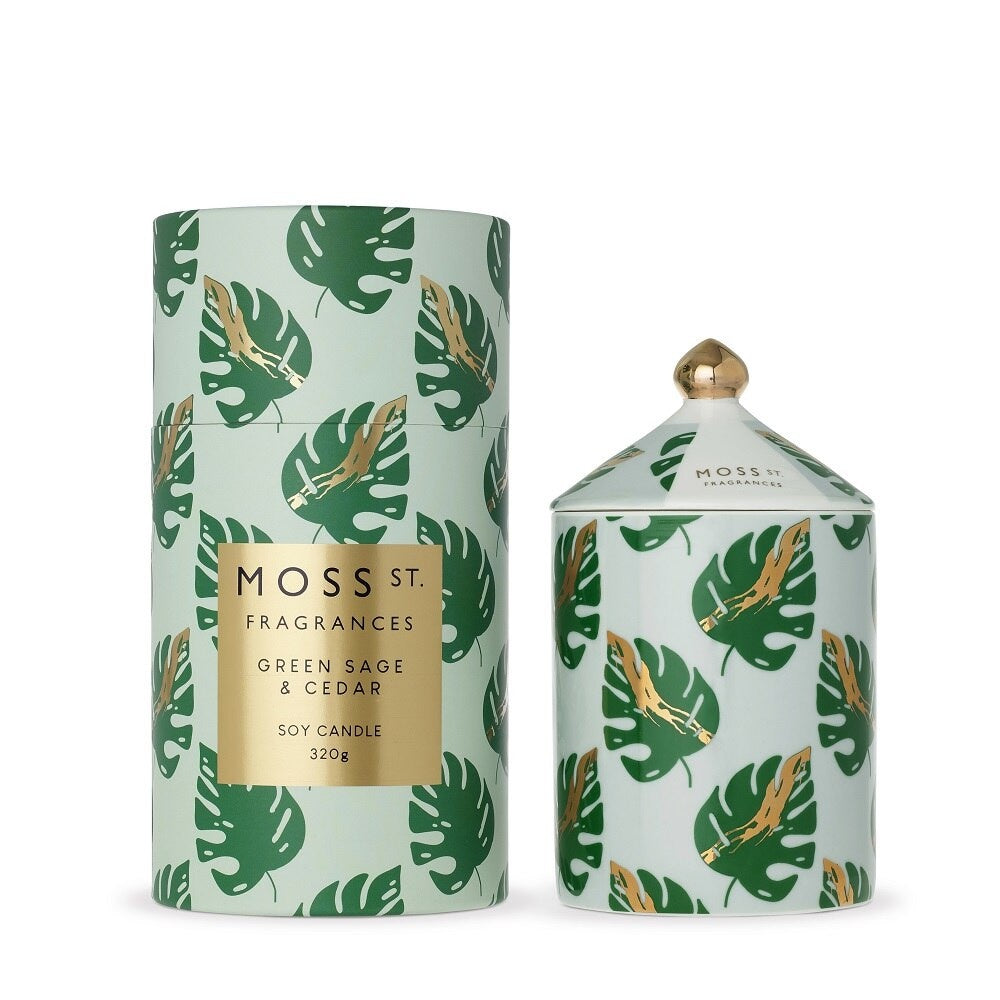 Moss St. | Ceramic Candle 320g | Green Sage & Cedar