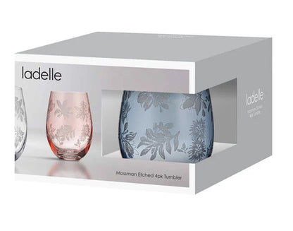 Mossman 4pc Blue Etched Tumbler Set