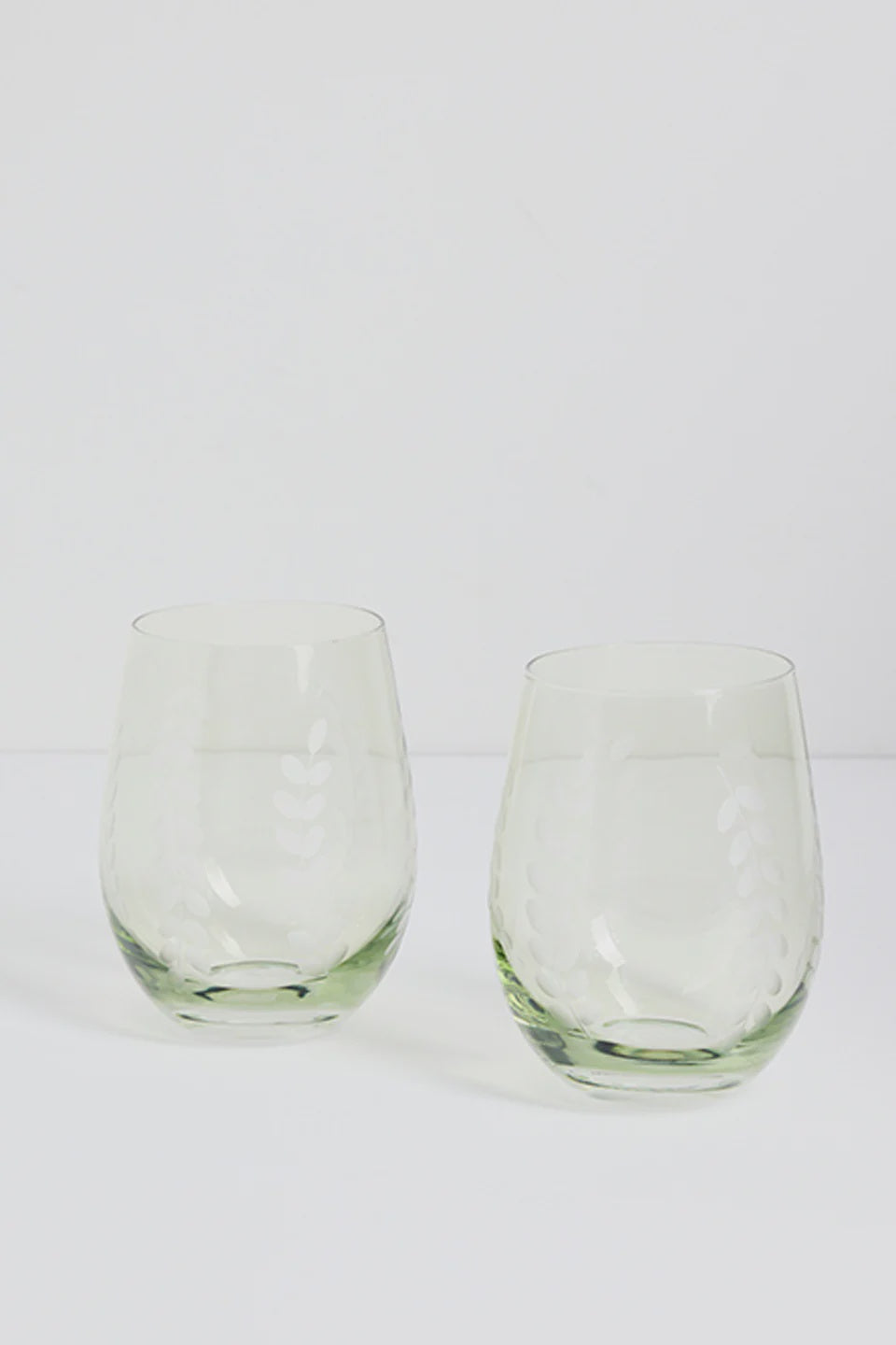 Set of 2 Stemless Olive Green Wine Glass