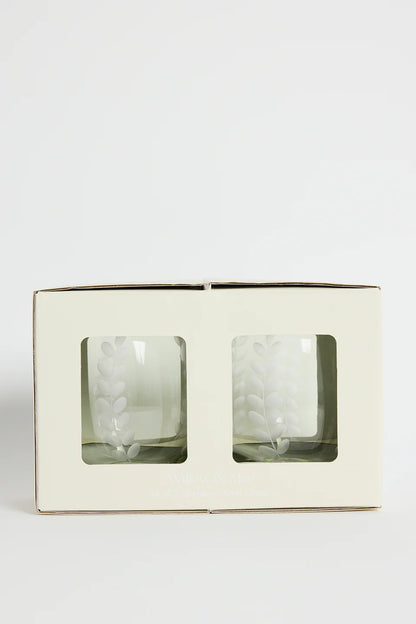 Set of 2 Stemless Olive Green Wine Glass