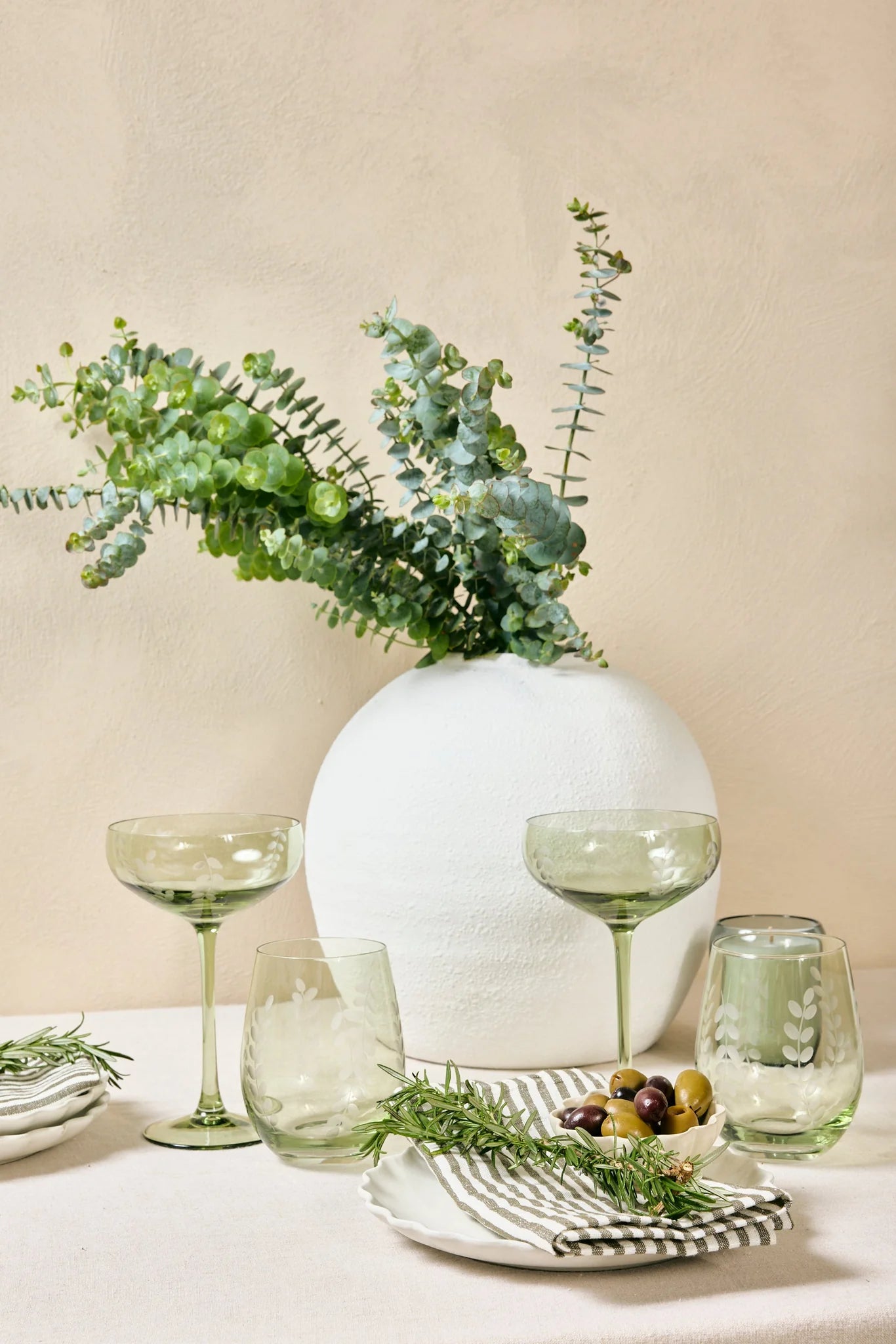 Set of 2 Stemless Olive Green Wine Glass