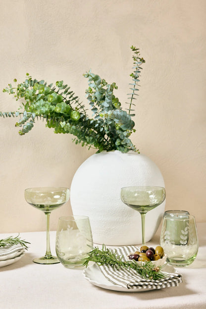 Set of 2 Stemless Olive Green Wine Glass