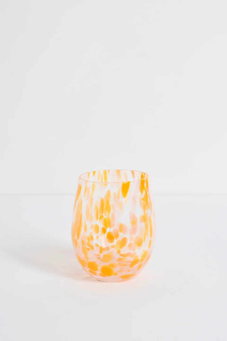 Stemless Orange White Splatter Wine Glass