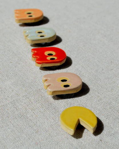 Backyard Ceramics | Pac-Man & Ghost Ceramic Magnet Set | 5 Pieces
