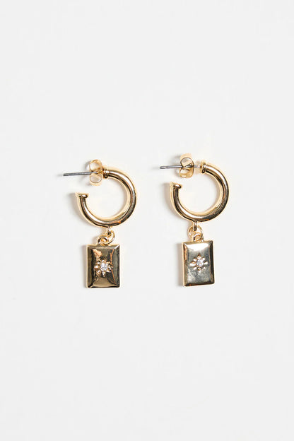 Humble + Heart - Rectangle Pendant Gold Hoops